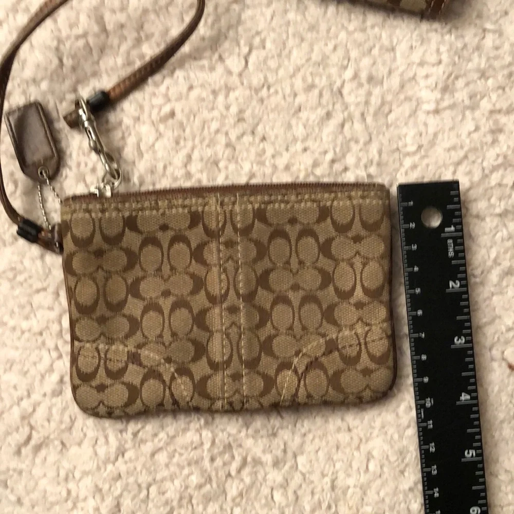 Coach brown & tan monogram wristlet & hang tag matching pieces available
